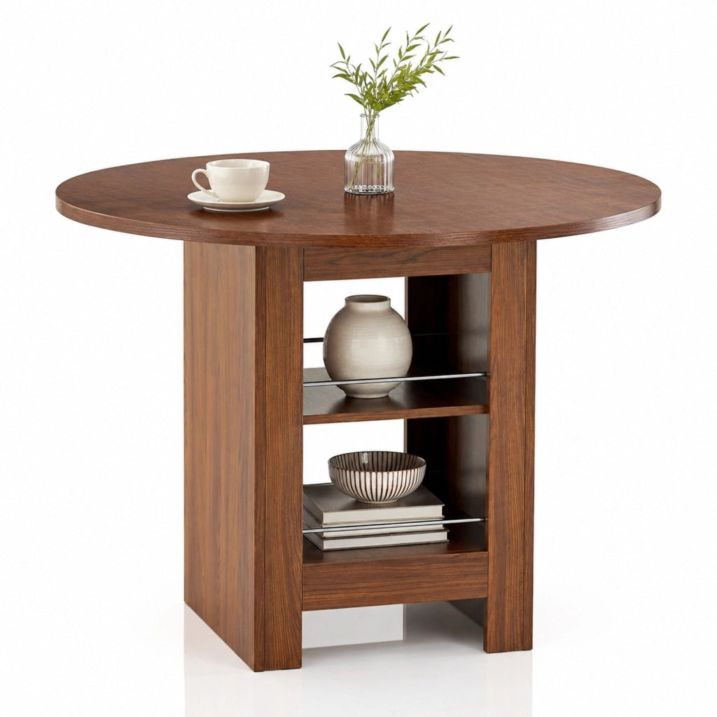 Tavolo da pranzo 100x100x76 cm con vani aperti in MDF noce