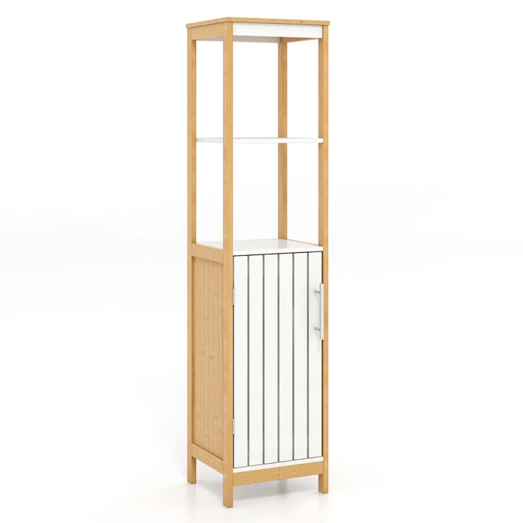 Mobiletto stretto per bagno a colonna 30 x 30 x 129 cm contenitore personalizzato effetto naturale bambù bianco 20_0021093