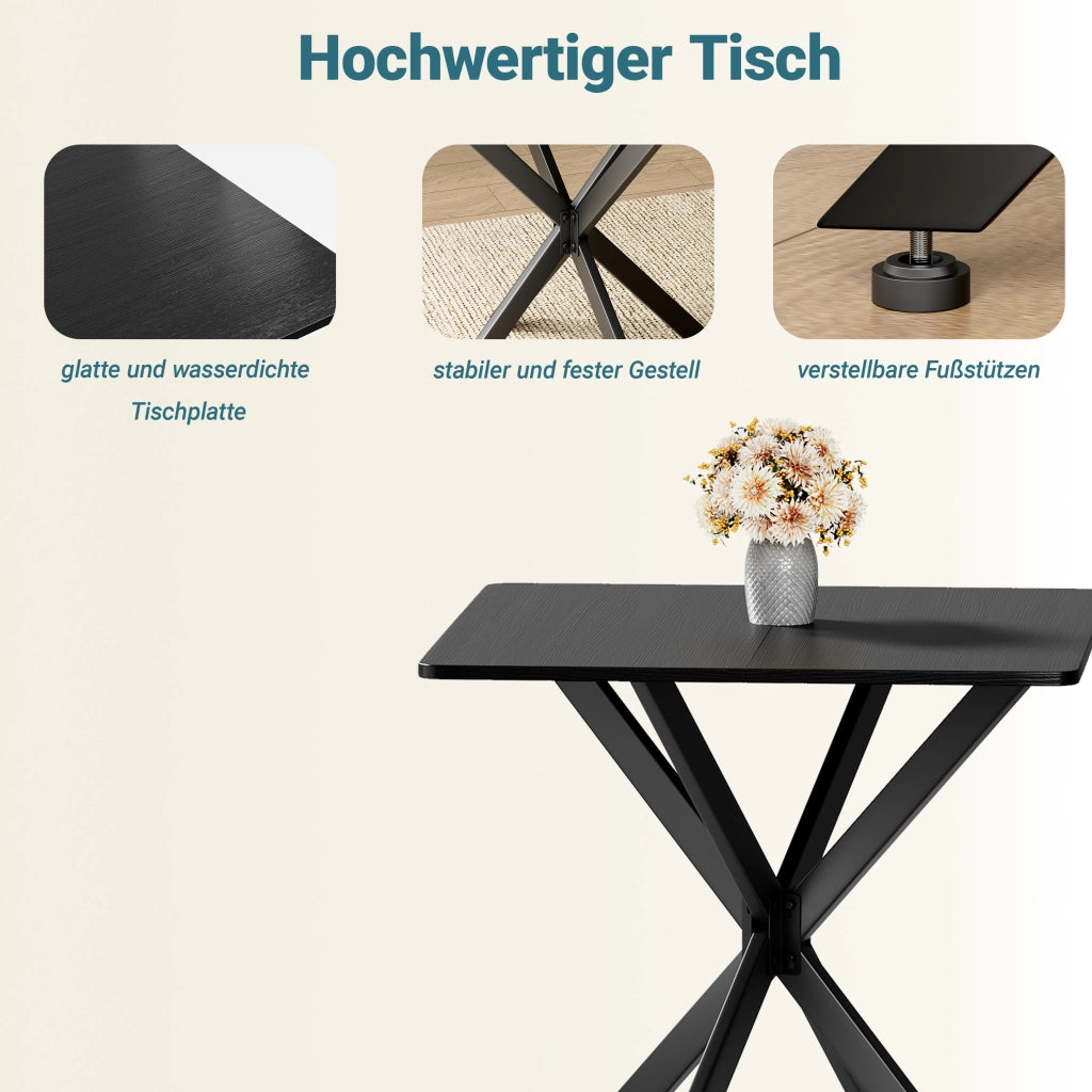 Scrivania lineare con struttura a X in ferro e truciolare, piedini regolabili per home office e cucina, nero, 80 × 80 × 75 cm