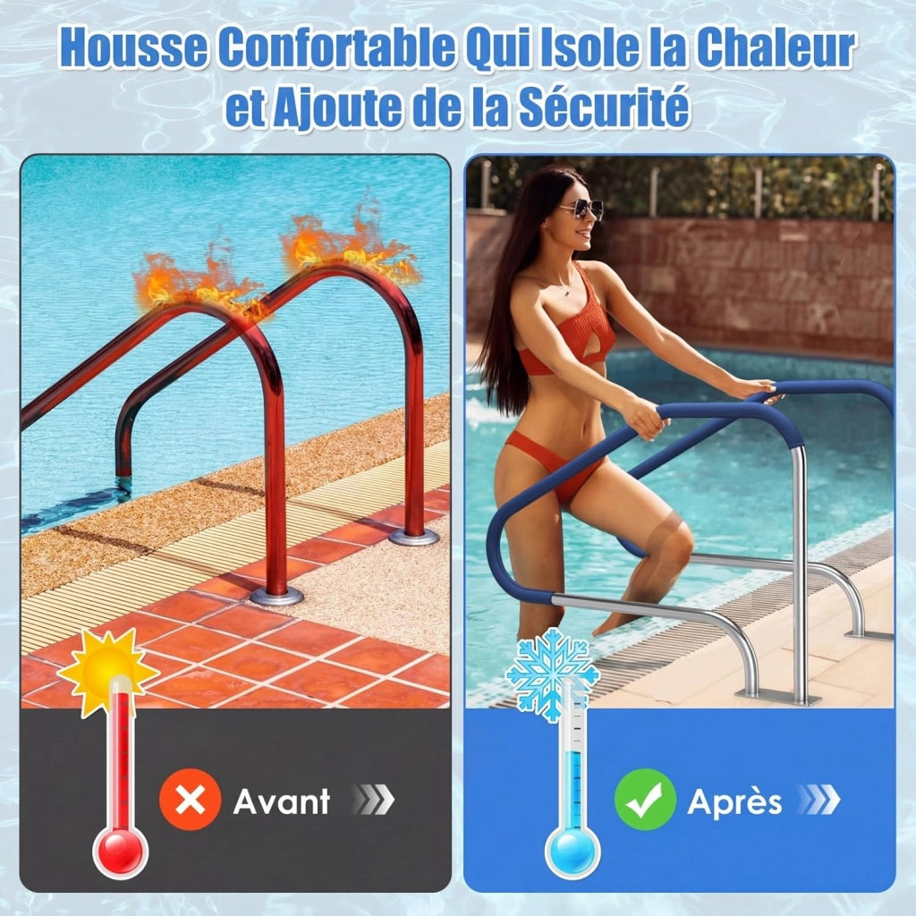 Corrimano per Piscina in Acciaio Inox 119 X 79 CM, Maniglione con Impugnatura Rivestita, Sicurezza e Resistente, Portata 250 KG, Ringhiera per Spa, Terme, con Base Preforata, Accessori