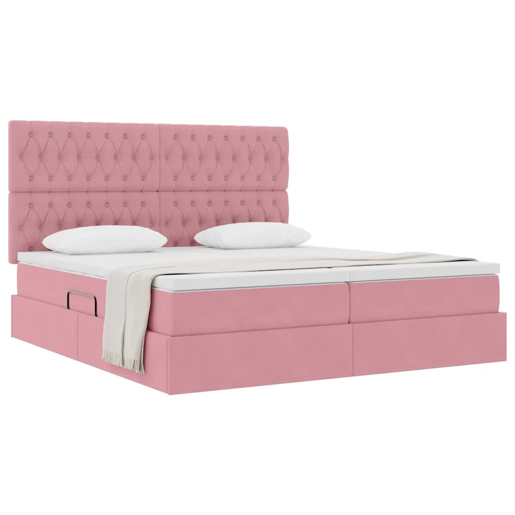 Letto con Contenitore con materasso Rosa 180 x 200 cm Velluto