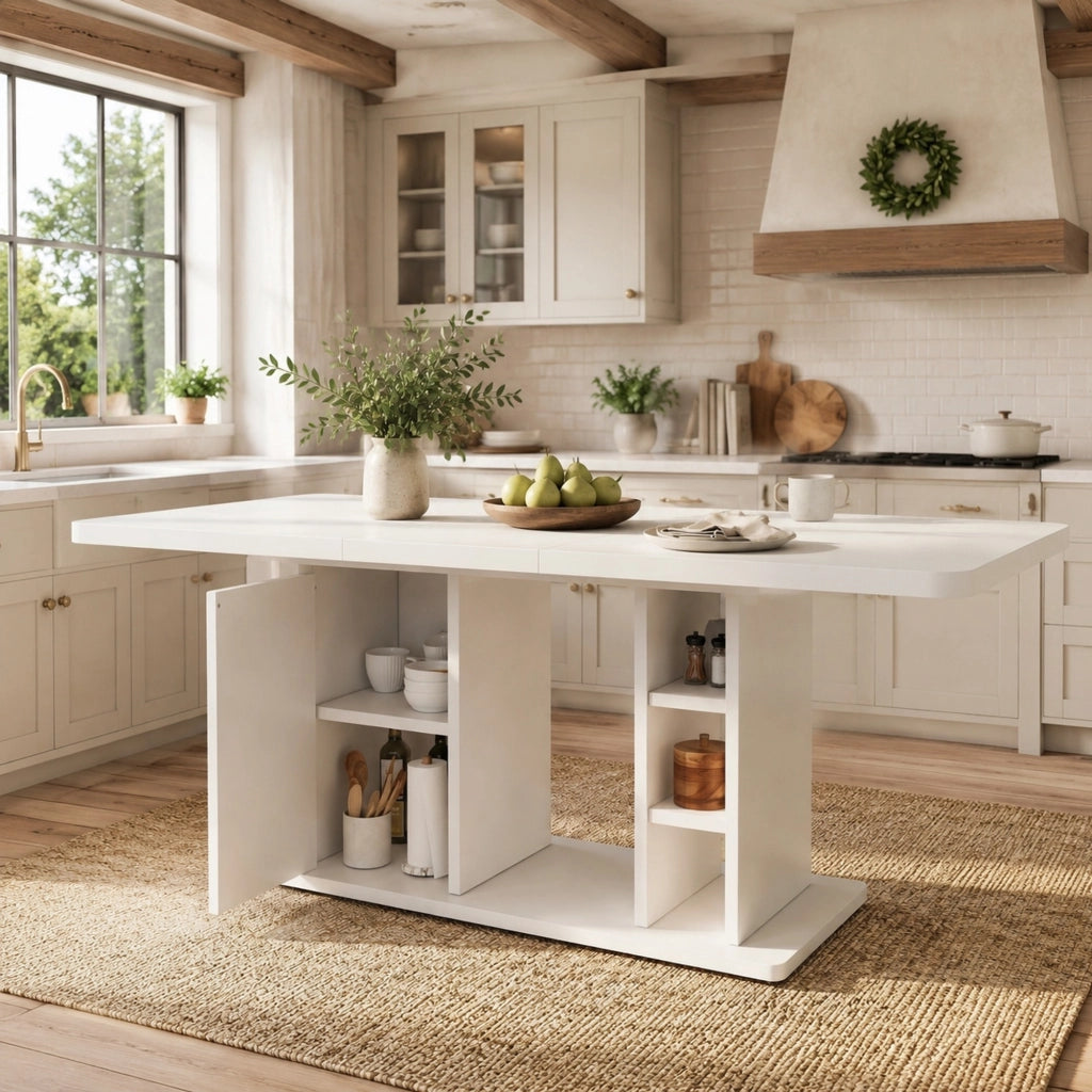 Tavolo da pranzo allungabile 140/180 x 80 cm bianco con contenitore