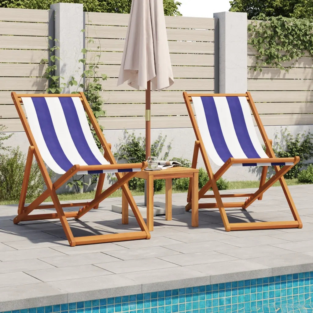 Sedie da Spiaggia Pieghevoli 2 pz Blu e Bianco Tessuto e Legno 3214501
