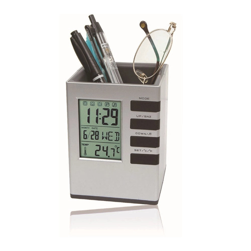 Trade Shop - Portapenne Da Scrivania X Ufficio Casa Con Display Digitale Orologio Illuminato -