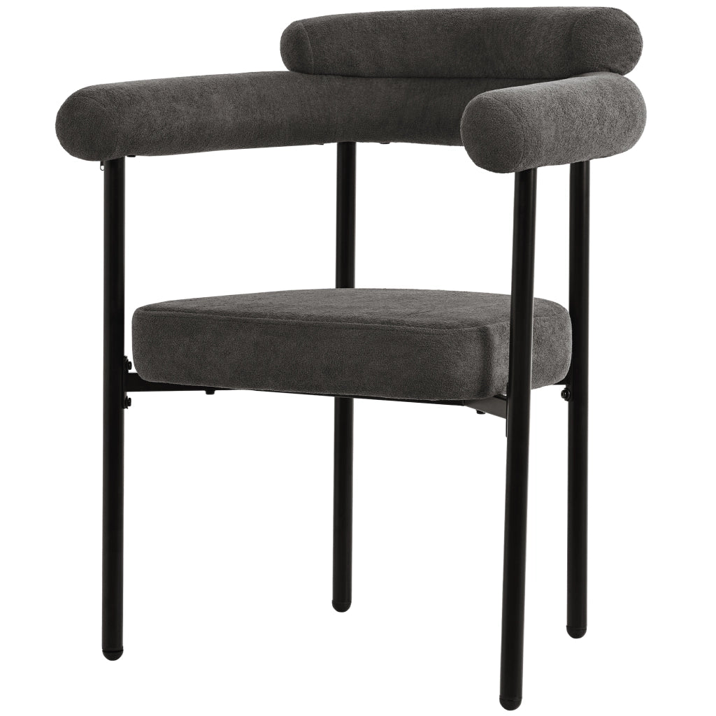 Sedia da pranzo in tessuto effetto scamosciato con schienale ergonomico e seduta ampia in ferro grigio scuro
