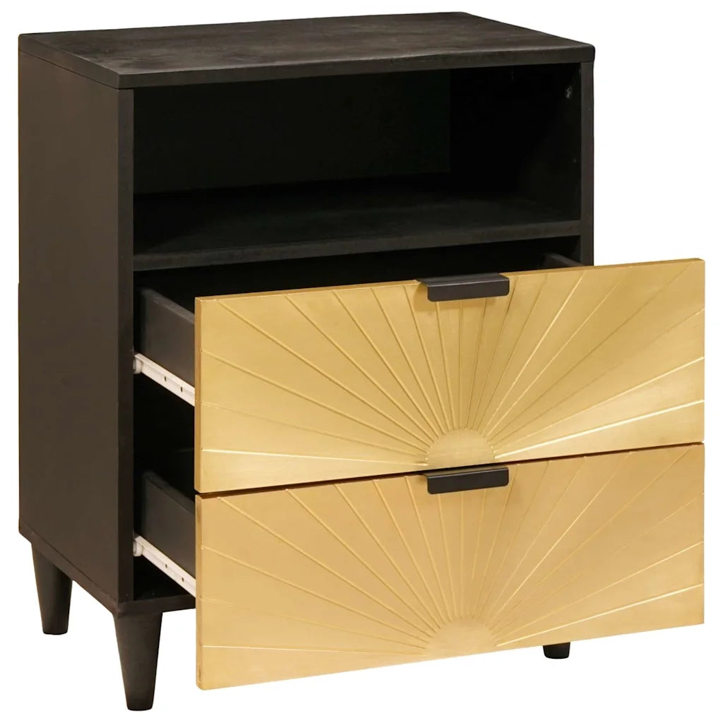 Comodino-Tavolino da notte Nero e Oro 50 x 33 x 60 cm legno massello di mango 884654