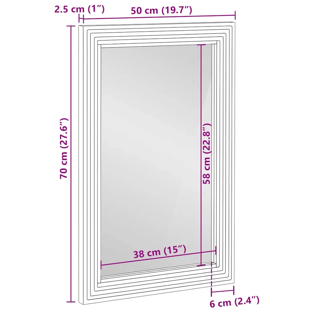Specchio da Bagno Marrone 50x70x3 cm in Legno Massello di Mango 4017751