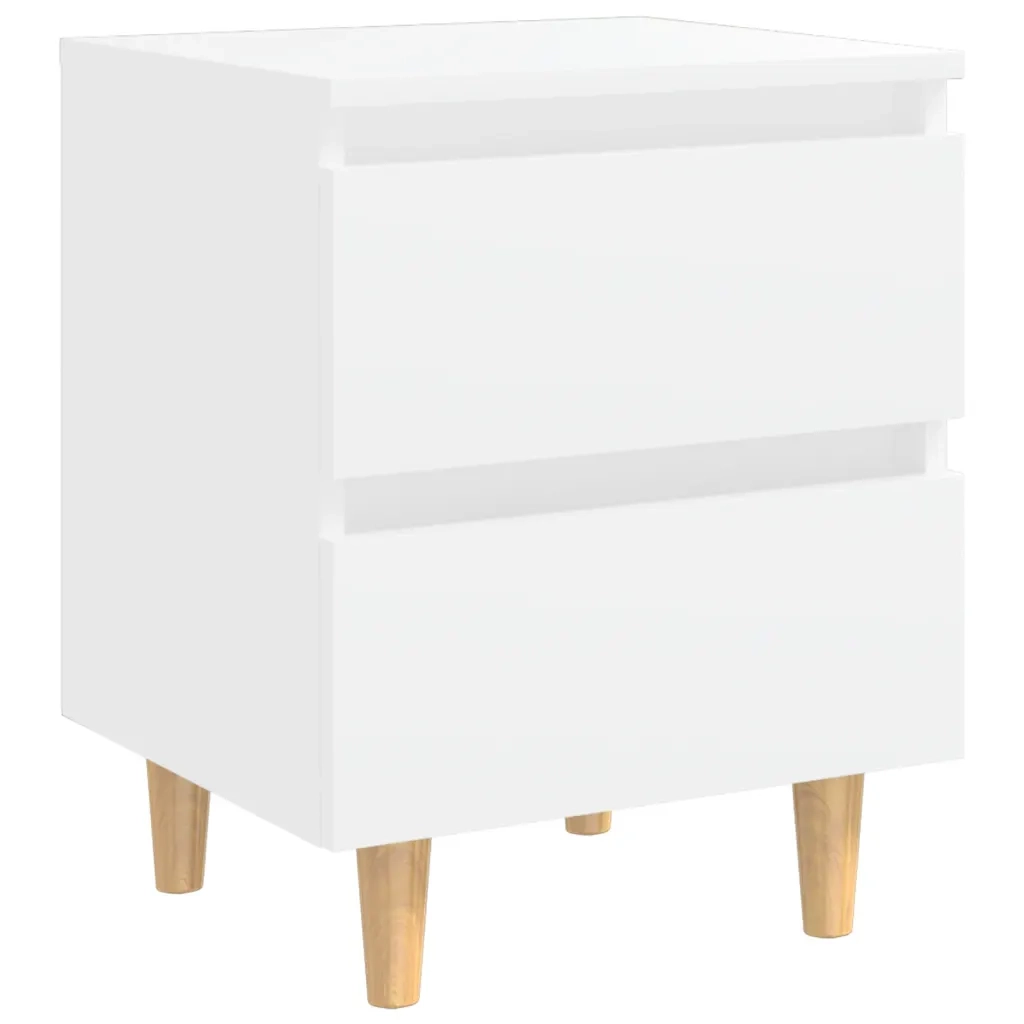 Comodino con Gambe in Pino Massello Bianco 40x35x50 cm 805851