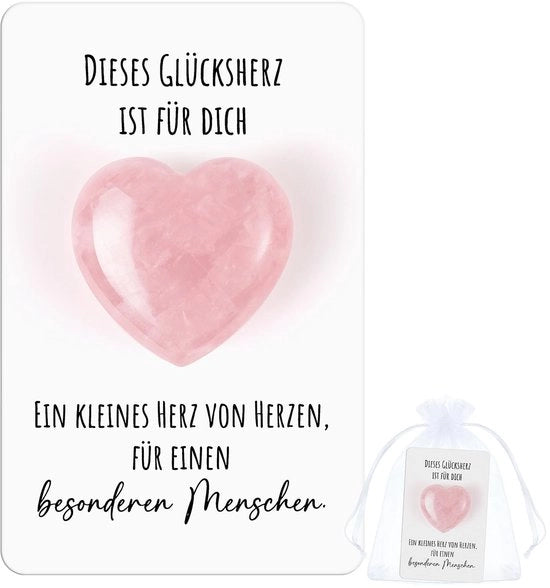 Cadeau di Buon Fortuna - Cuore di Cristallo Rosa - Carta di Incentivazione - Regalo di Consolazione - Per Amici/Familiari - Legame Emotivo