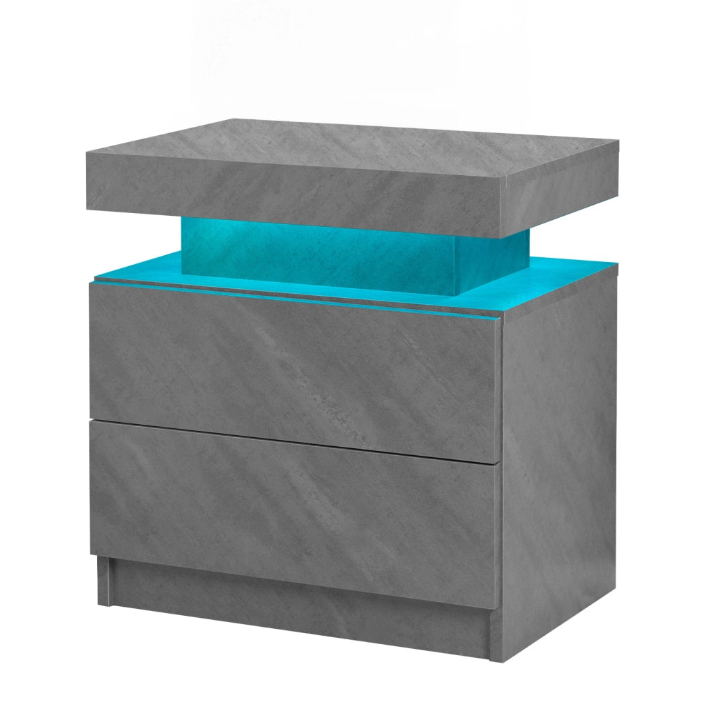 Comodino moderno con luci LED regolabili, 2 cassetti, colore grigio scuro