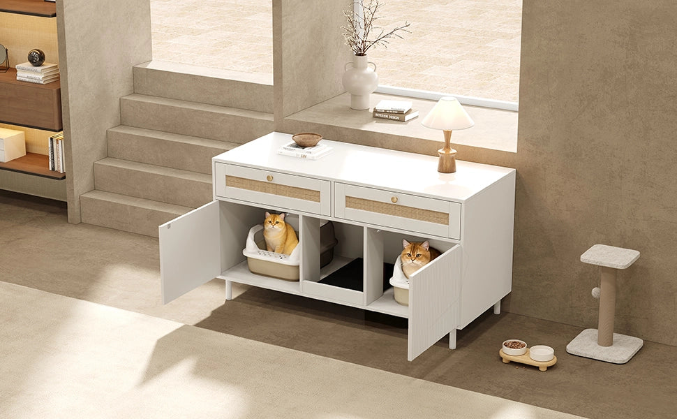 Mobile contenitore con 2 ante e 1 cassetto con vano per lettiera; per soggiorno e ingresso; MDF; bianco; 120×50×65 cm