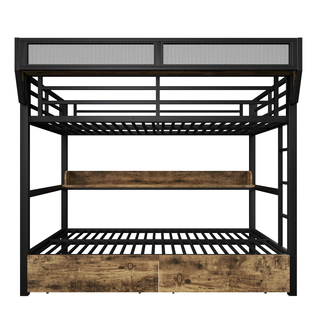Letto a castello 204x163x176.5 cm con LED; cassetti e ripiano in MDF e metallo nero