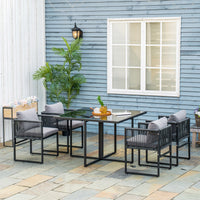 Set Tavolo e 4 Sedie da Giardino con Cuscini in Rattan PE Nero e Grigio