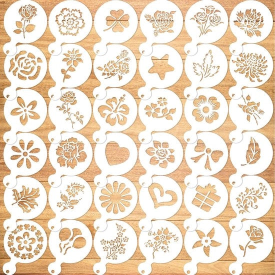 Stencili per Torta 36 pezzi - Modelli per Torta - Attrezzatura per Torta - Stencil di Plastica - Decorazione - Fiori/Foglie Design - Stampi per Torta