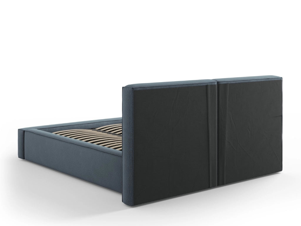 Cosmopolitan Design - Letto a cassettone con testiera doppia "Arendal" 140x200cm in tessuto strutturato blu 