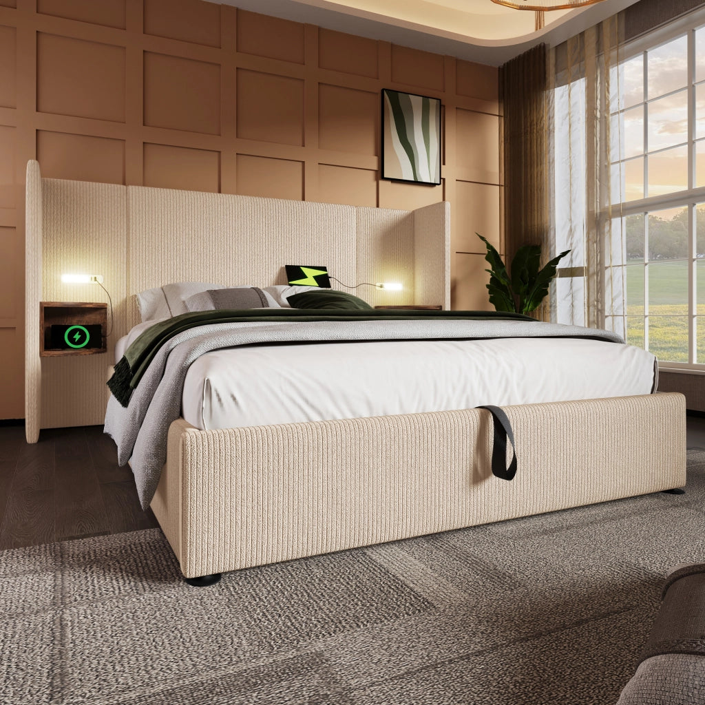 Letto Contenitore Letto Matrimoniale 160×200 cm con USB; Tipo C e Lampada da Lettura; senza Materasso