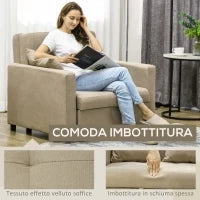 Poltrona Letto in Tessuto Effetto Velluto Marrone Chiaro con 2 Cuscini e Spazio Portaoggetti, 100x98x88 cm