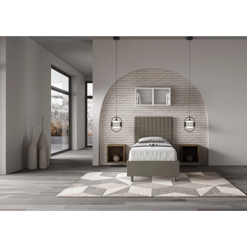 Letto imbottito Singolo 80x200 cm Sunny - Similpelle,Cappuccino,Contenitore