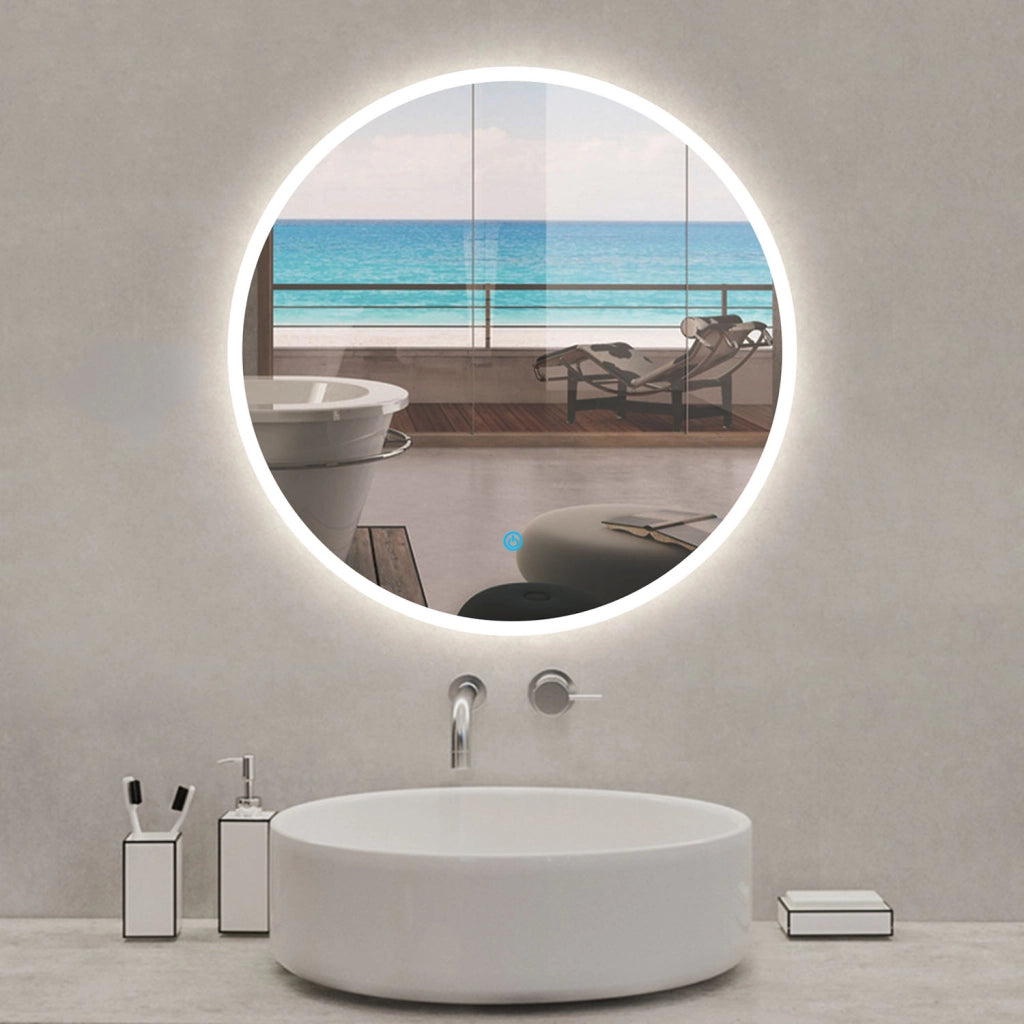 Aica Specchio da bagno rotondo con LED 90 x 90 cm + antiappannamento + interruttore a sfioramento
