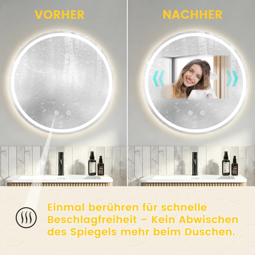SPECCHIO DA BAGNO LED rotondo 90x90 cm argento con funzione antiappannamento