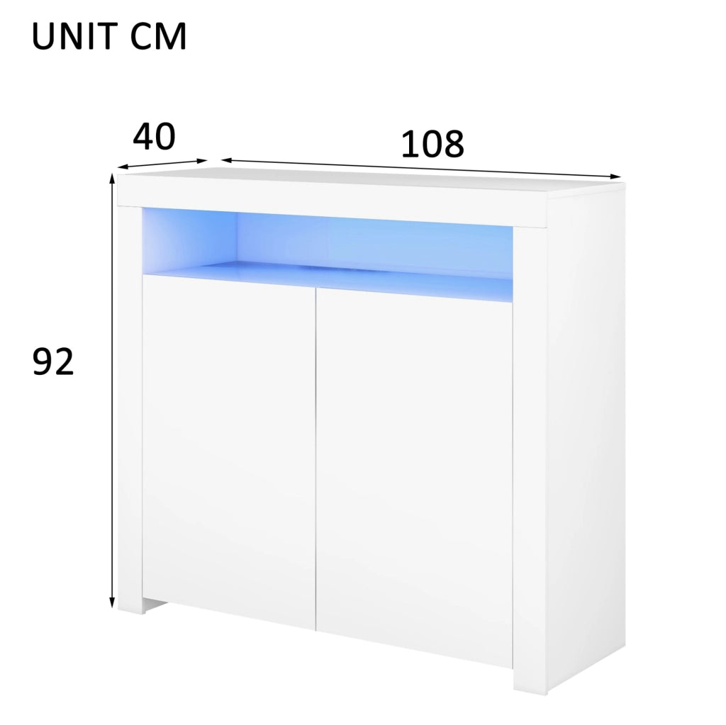 Credenza bianca con LED, 2 ante e vano aperto 108 x 40 x 92 cm