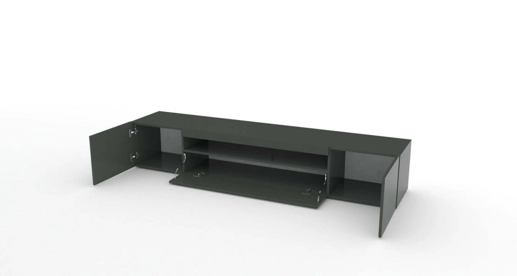 Amore, Mobile Porta tv 2 Ripiani Made in Italy, 200x40x37h cm Nero Antracite Lucido