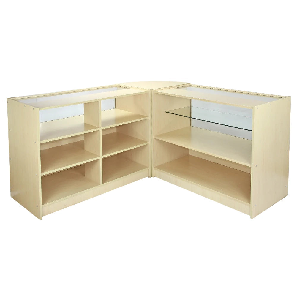 Set Leo con 3 Banconi da Negozio e Reception con Finitura in Acero Laminato