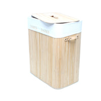 Cesto portabiancheria bambù chiaro 105l, due scomparti, sacco interno rimovibile