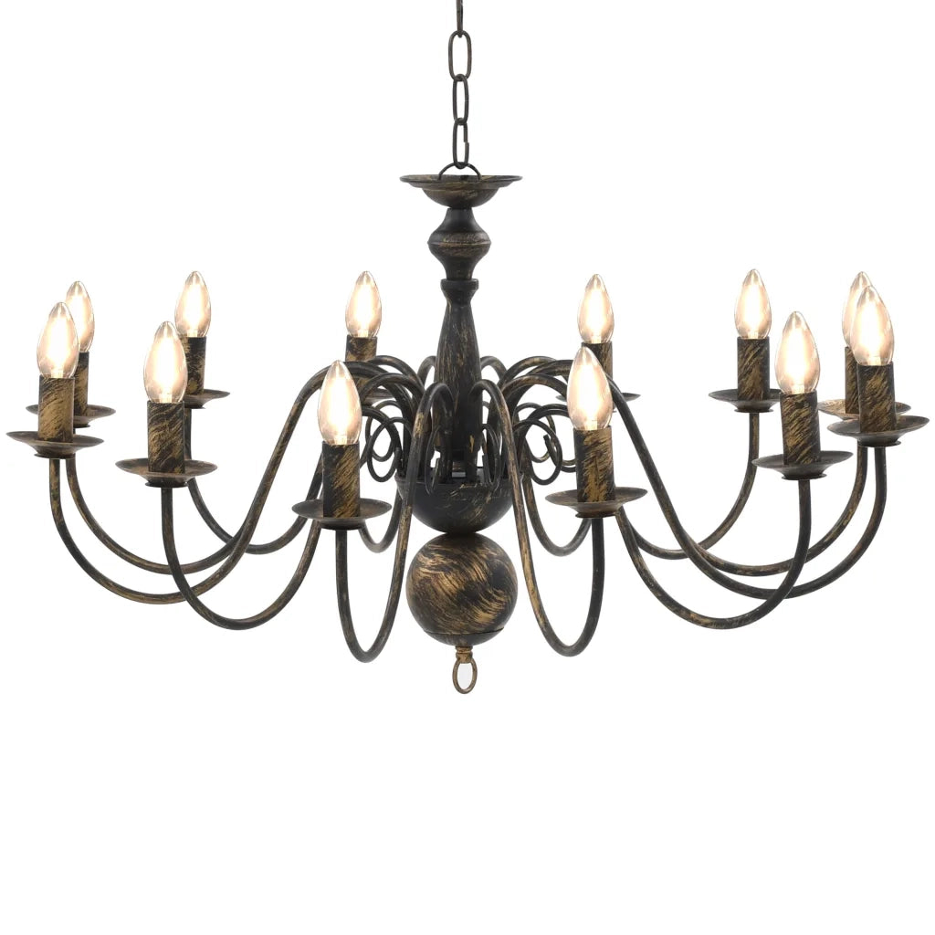 Elegante lampadario retrò per sala da pranzo 80 x 45 cm stile antico con 12 lampadine E14 metallo nero 02_0046427