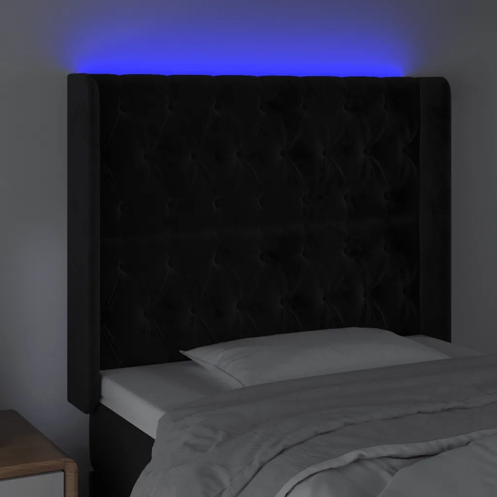 Testiera a LED Nera 103x16x118/128 cm in Velluto 3124428