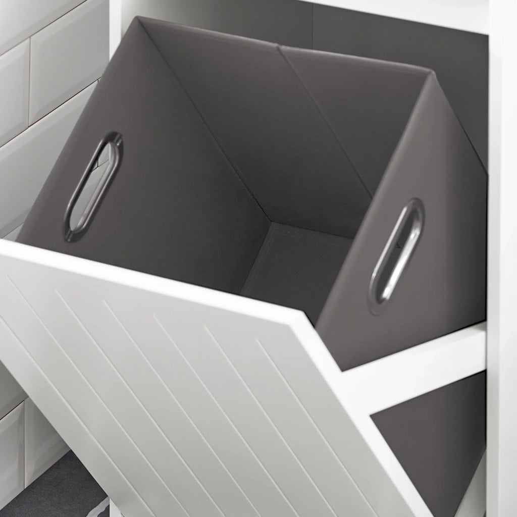 Mobile Lavanderia Con Cesto Portabiancheria Apribile, Cesto Portabiancheria Con Un Cassetto, Mobiletto Bagno Bianco 40x39x86cm BZR110-W SoBuy