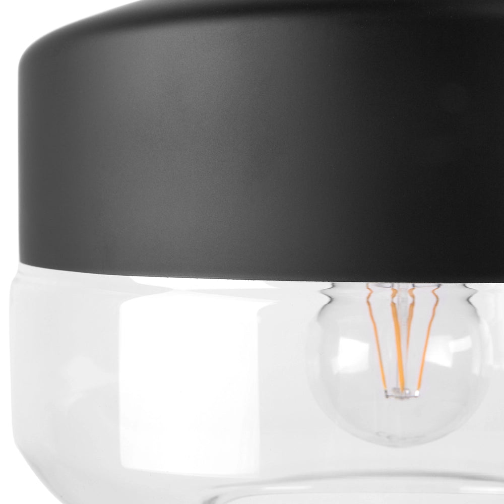 Lampada a sospensione a sospensione con paralume in vetro trasparente Nero dal design moderno geometrico rotondo