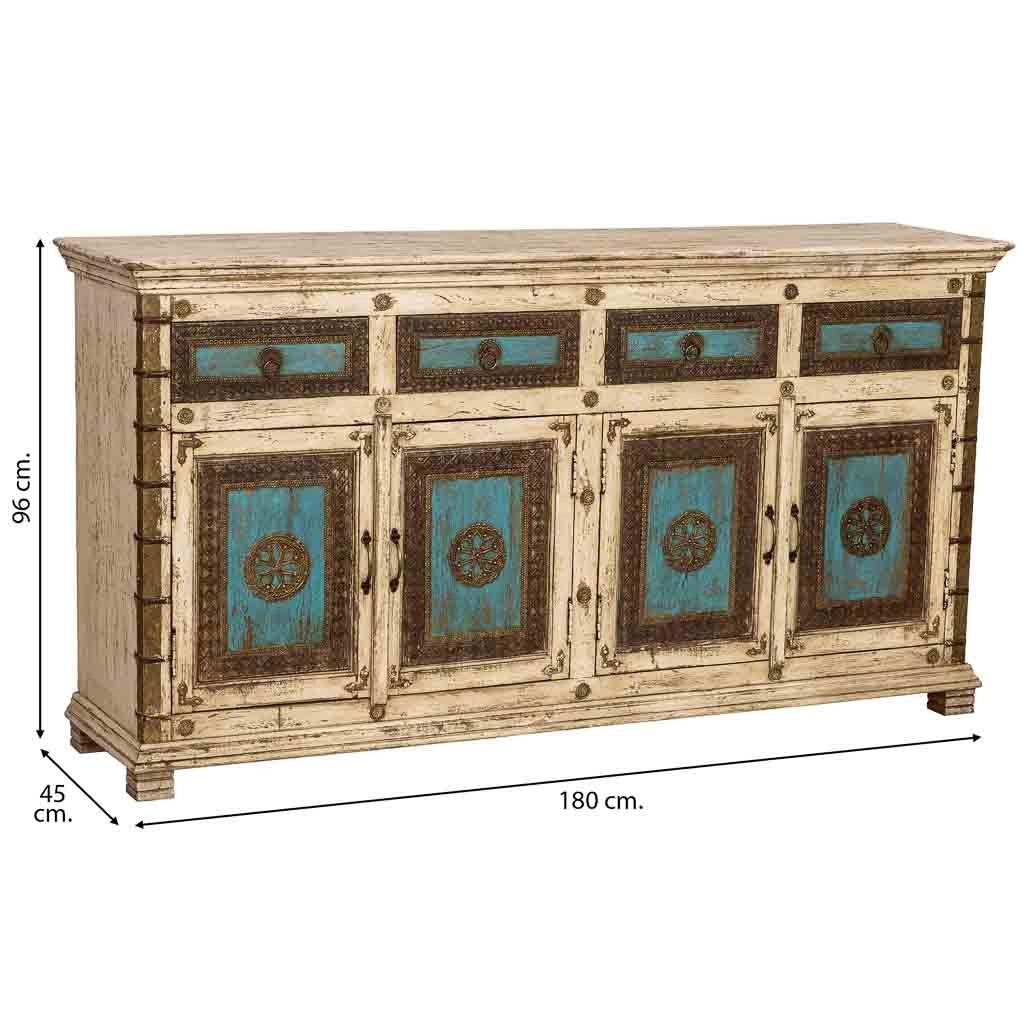 Credenza in legno artigianale, 180x45x96h cm, bianco