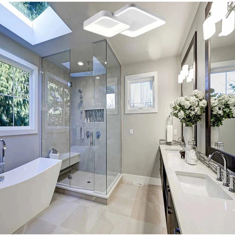 Trade Shop - Plafoniera Soffitto Led 58w 2 Quadrati Lampadario Cct 3 Colorazioni 3000k A 6500k C59-3c - Bianco