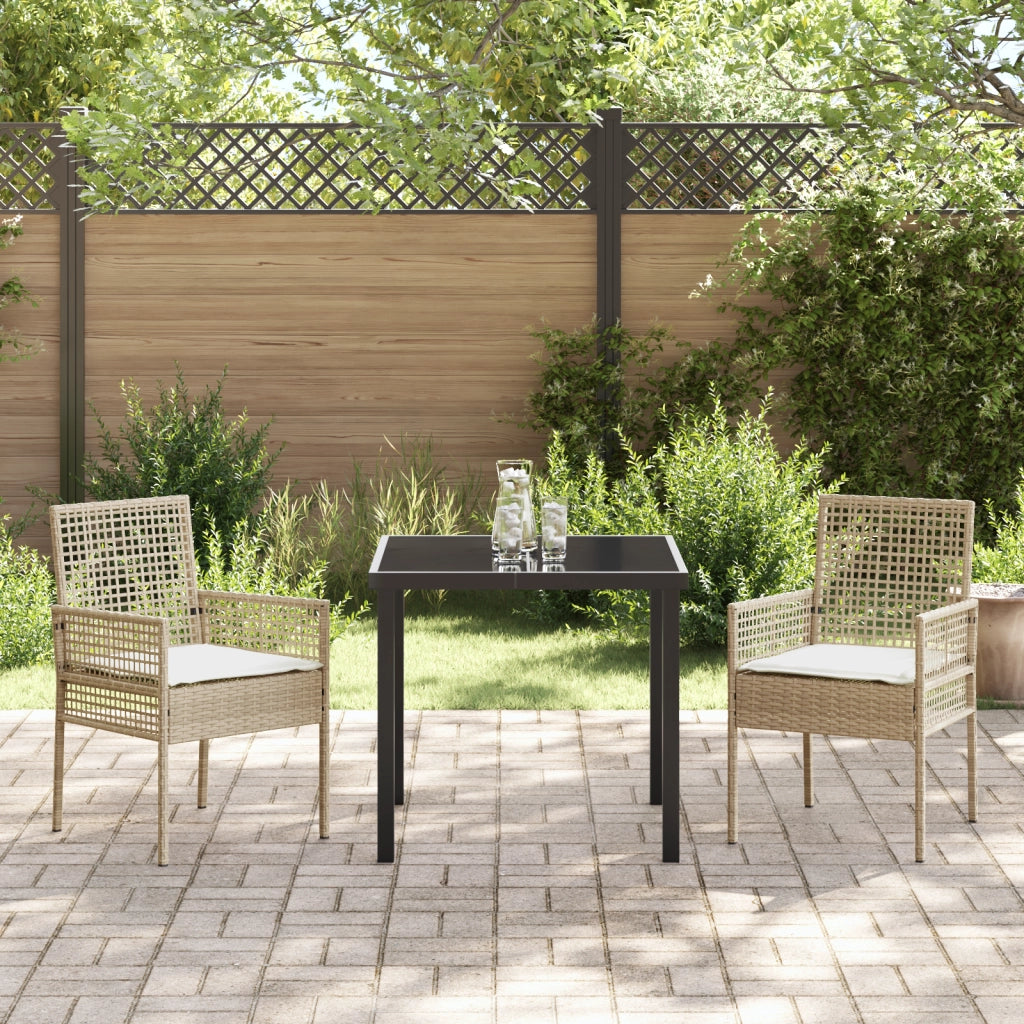 Set da Pranzo da Giardino 3 pezzi con Cuscini Beige Polyrattan