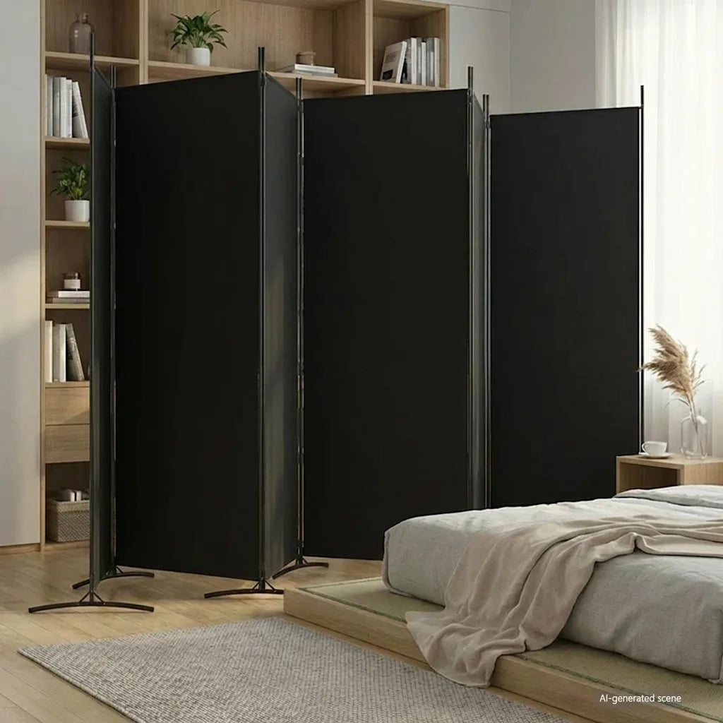 Divisorio a 6 Pannelli Nero 520x180 cm in Tessuto 350273