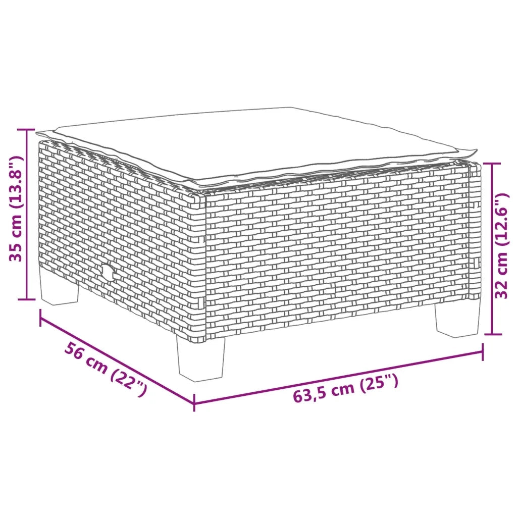 Sgabello Giardino con Cuscino Grigio 63,5x56x32cm in Polyrattan 365912