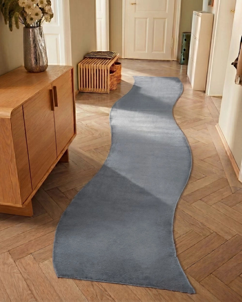 Tappeto Grigio Scuro in Ecopelliccia 80 × 300 cm a Pelo Lungo con Retro in Poliestere per Soggiorno e Corridoio Moderni