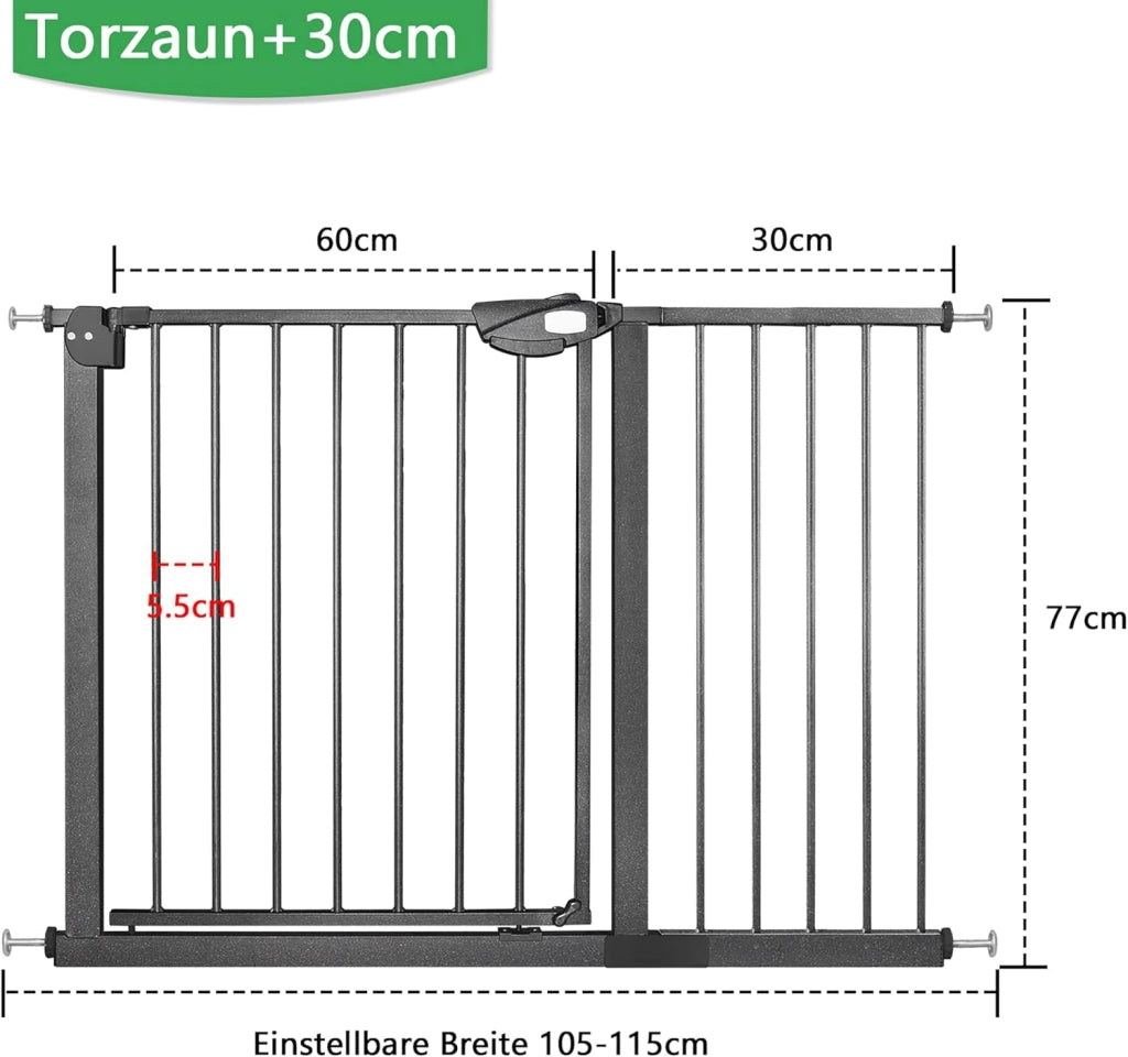 Griglia di protezione per scale, 100 cm, senza foratura, per porte e scale, con chiusura automatica, per bambini, per cani e bambini, per 105-115 cm (nero), WR-(HAG1346D)