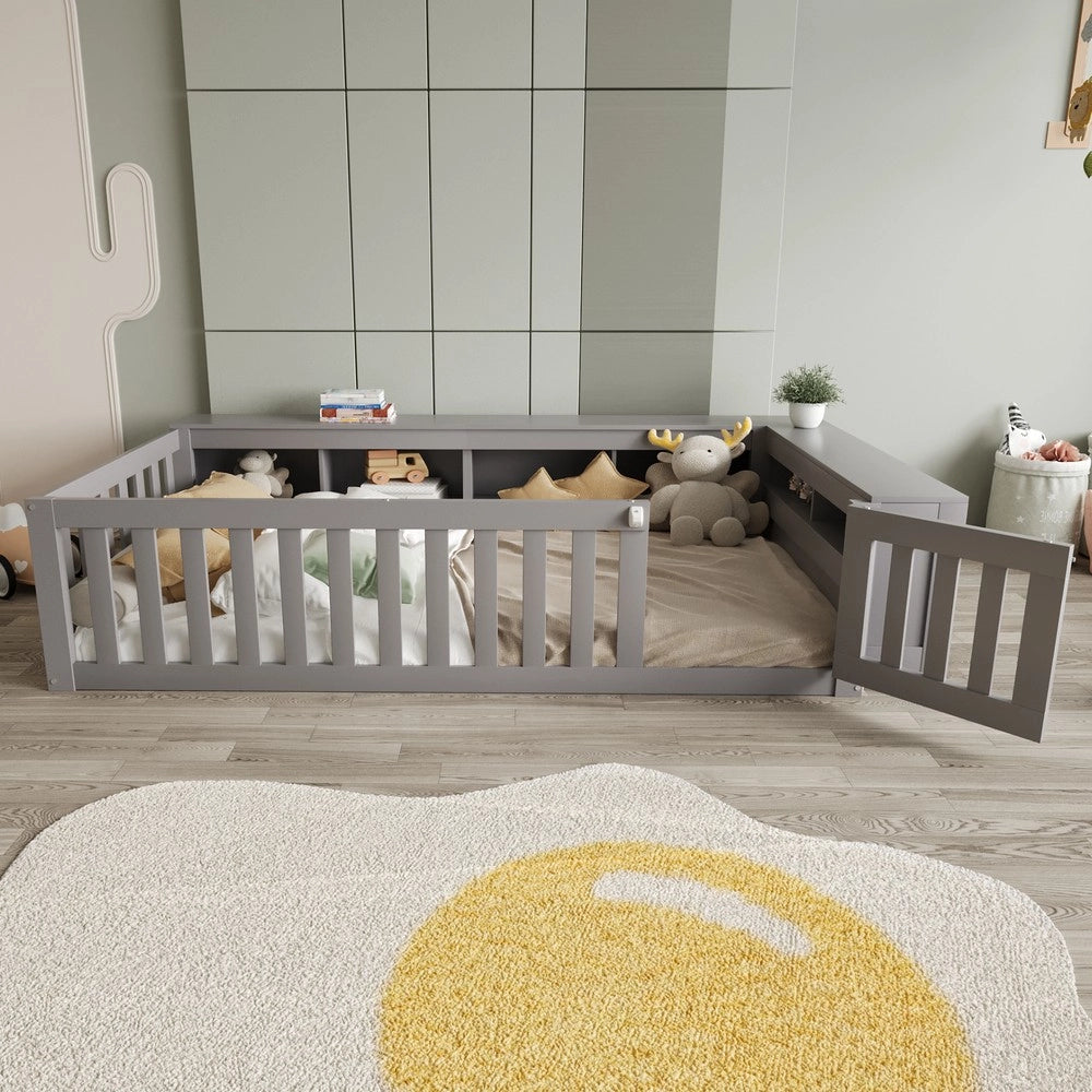 Letto Singolo Bambini con Contenitore e Rete a Doghe ¨C MINIMAL ¨C Massello Grigio 90x200