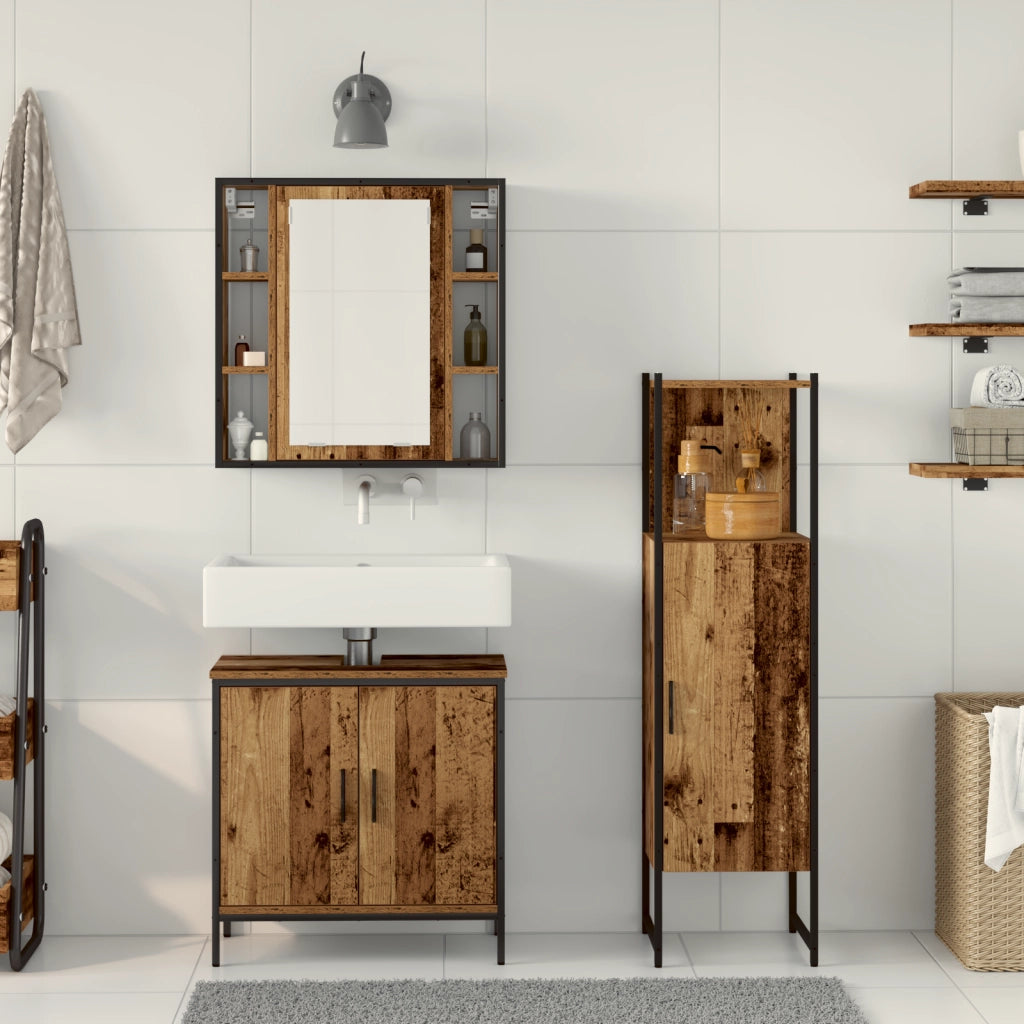 Set di Mobili per Bagno a 3 Pezzi in Legno Vecchio Ingegnerizzato