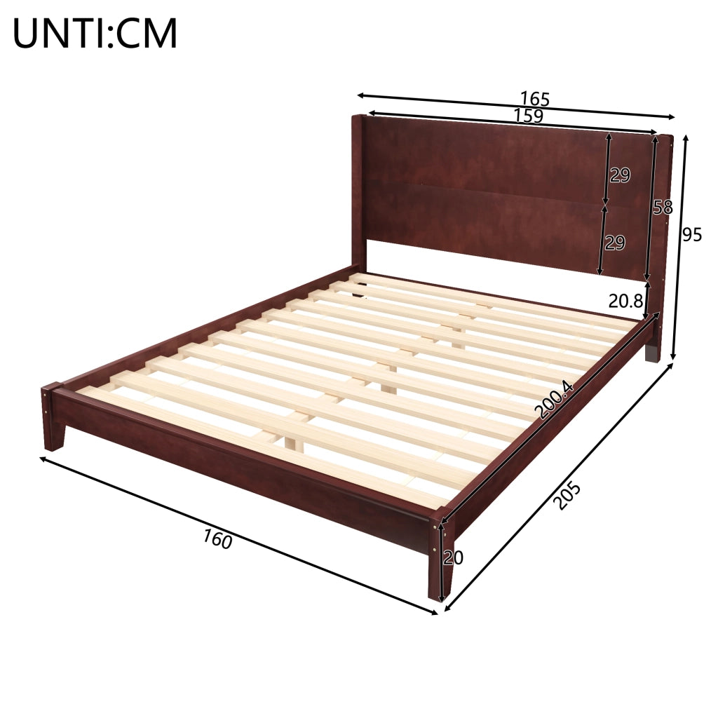 Letto per adulti 160 × 200 cm con testiera, rete inclusa, senza materasso, in MDF e betulla, marrone