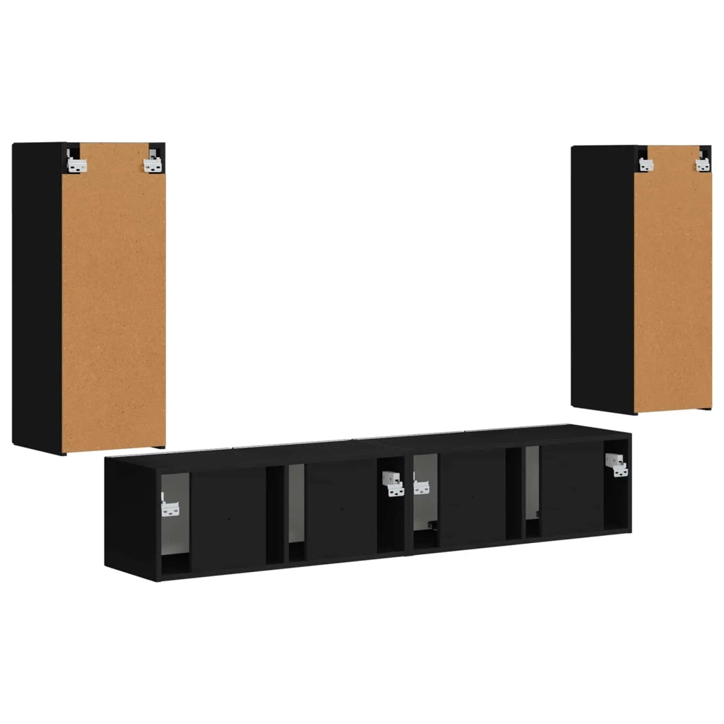 Set di Mobiletto da TV a Parete 4 pcs Nero Legno multistrato