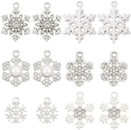 36 pezzi di pendenti a forma di fiocco di neve con strass per gioielli e decorazioni