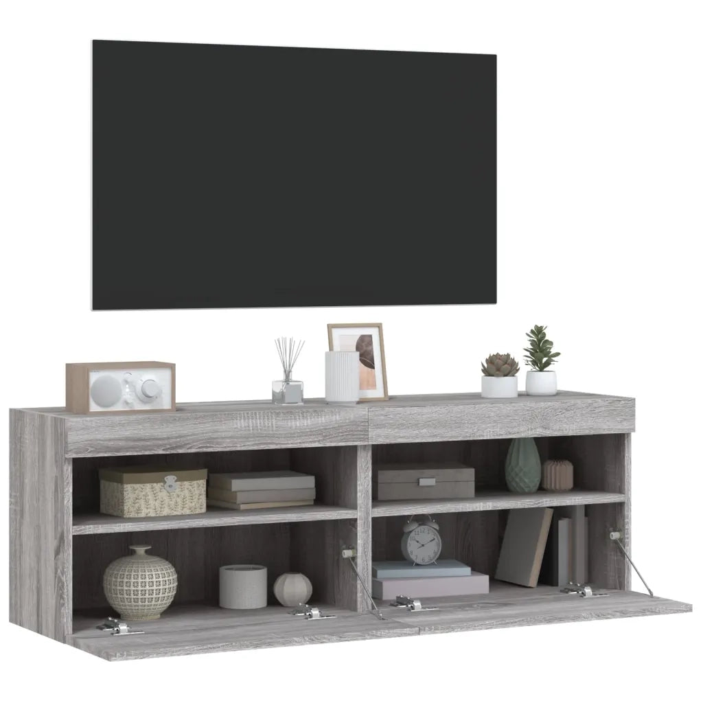 Mobili TV a Parete con Luci LED 2pz | Armadietto TV | Mobile Porta TV Grigio Sonoma 60x30x40 cm