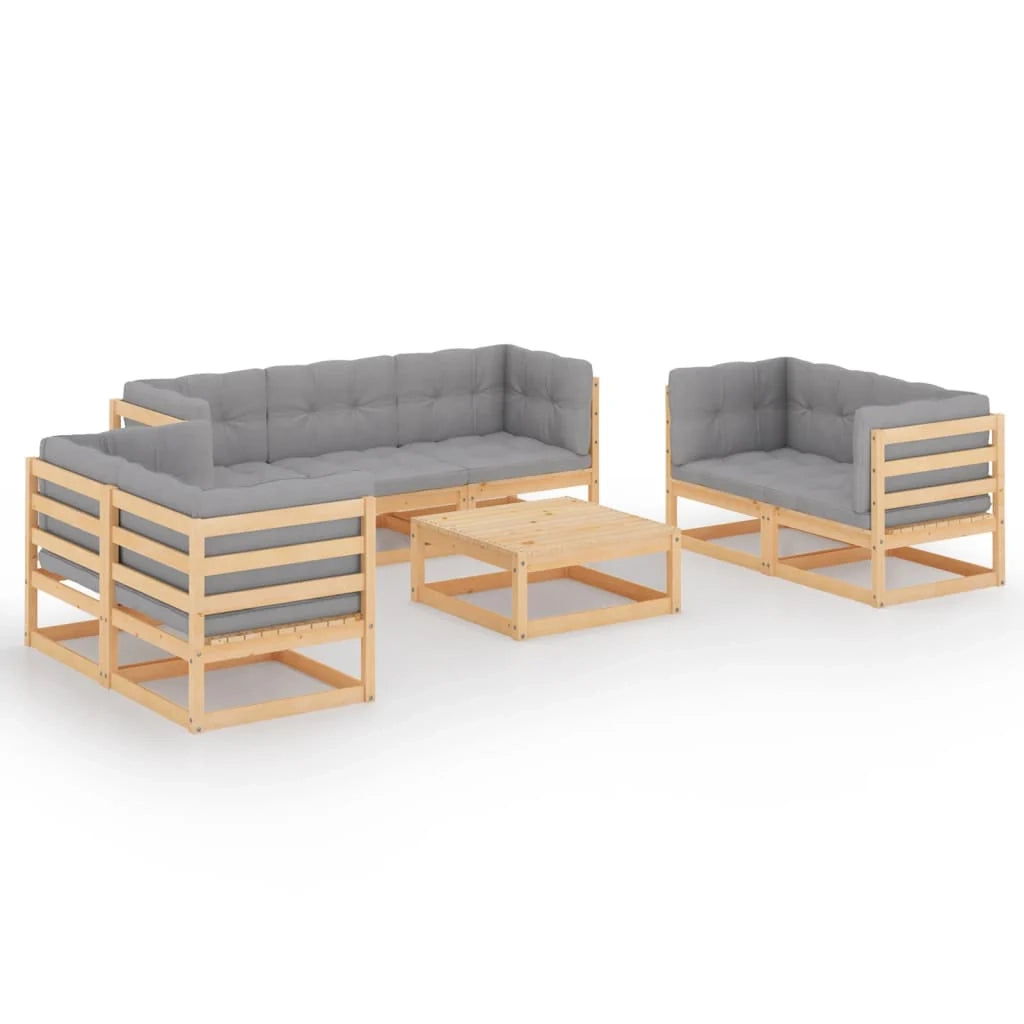Set di mobili da giardino mobili da esterno 8 pezzi con cuscini legno massello di pino 02_0017506