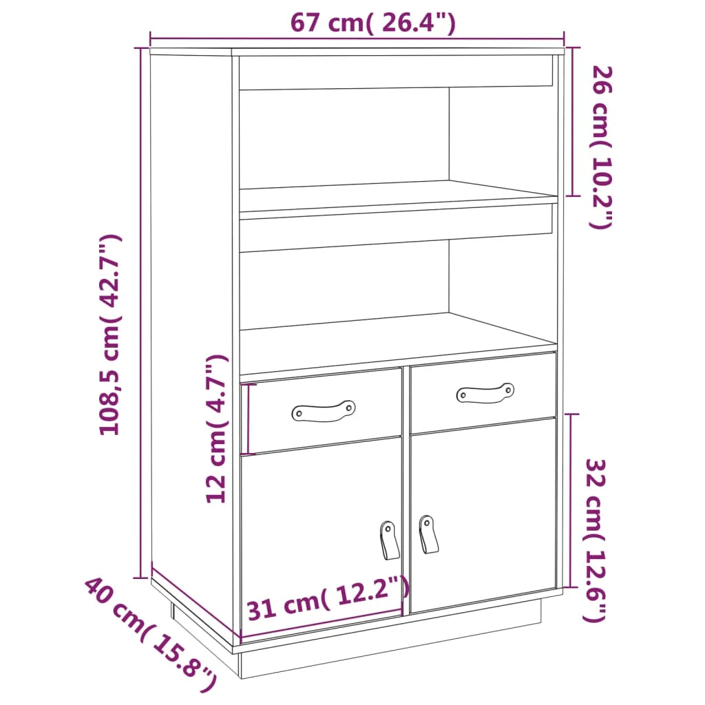 Buffet credenza cassettiera armadio mobile contenitore organizer cucina soggiorno salotto alto 67 x 40 x 108,5 cm legno di pino massiccio grigio 02_0034229