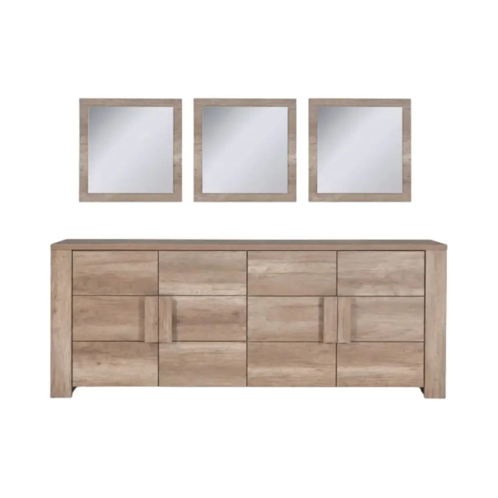 Buffet 4 porte FARRA quercia dab sonoma con 3 specchi quadrati