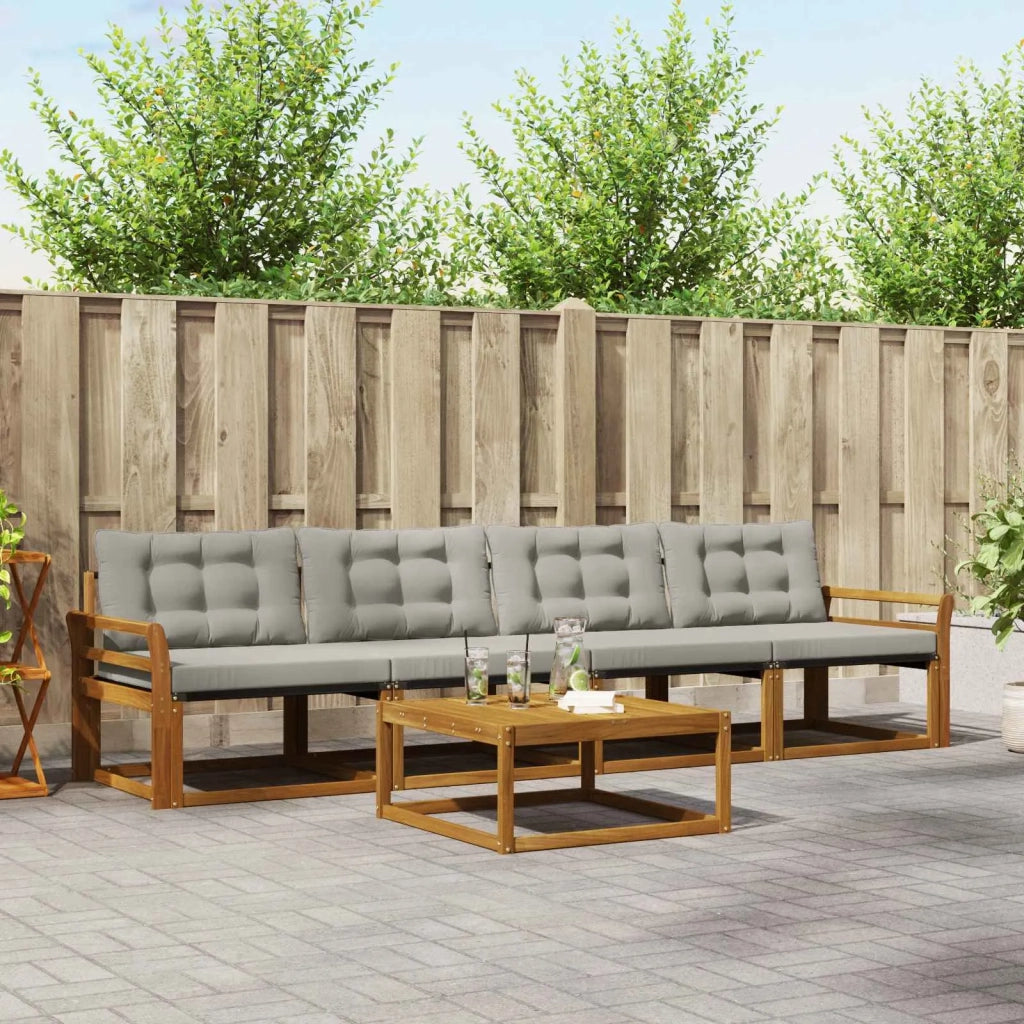 Set di divani da esterno 5 pcs Grigio Naturale e Chiaro