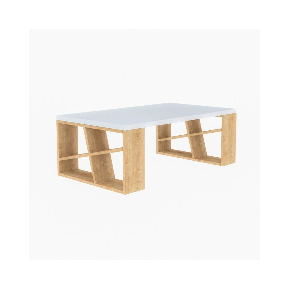 Tavolino da salotto piano bianco e gambe rovere Honey